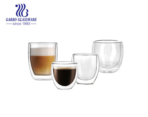 Tasses en verre expresso à double paroi en verre borosilicaté de petite taille de 100 ml à 200 ml