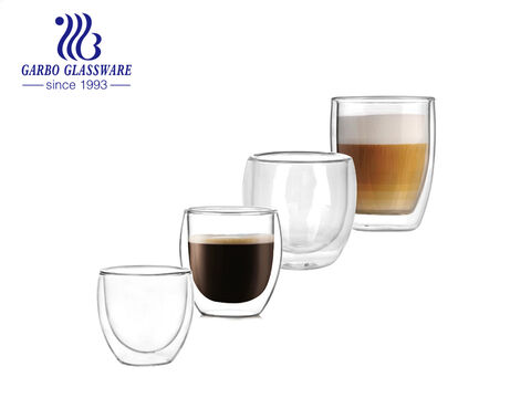 Vasos de vidrio expreso de doble pared de vidrio de borosilicato de tamaño pequeño de 100 ml-200 ml