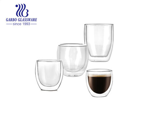 Vasos de vidrio expreso de doble pared de vidrio de borosilicato de tamaño pequeño de 100 ml-200 ml