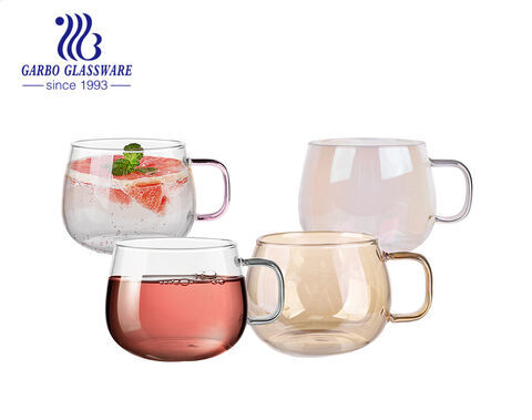 Big belly shape colored glass tea cups single wall heat resistant glass coffee mugs 