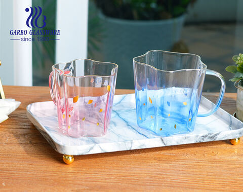 Luxury 365ml five stars borosilicate glass mug with spraying color and golden color