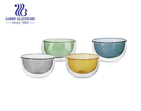 Luxury solid color double wall glass bowl for boiling water and American market
