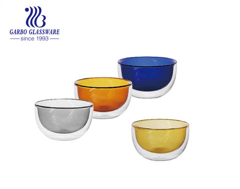 Luxury solid color double wall glass bowl for boiling water and American market