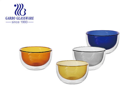 Luxury solid color double wall glass bowl for boiling water and American market