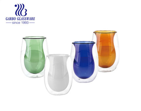 Tasse en verre borosilicaté à double paroi de couleur unie de luxe pour le thé au café