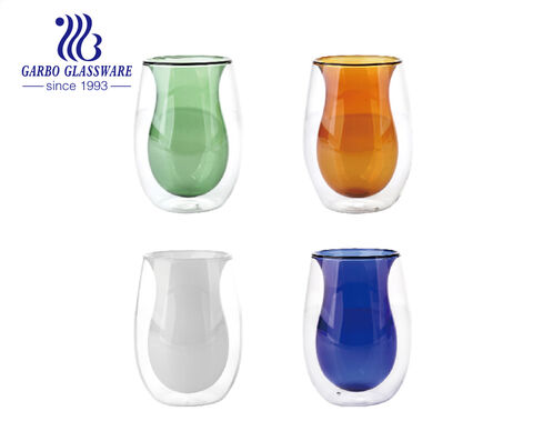 Tasse en verre borosilicaté à double paroi de couleur unie de luxe pour le thé au café