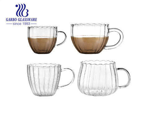 كوب شرب قهوة زجاجي عالي البورسليكات 80 مللي مع تصميم شريط محفور