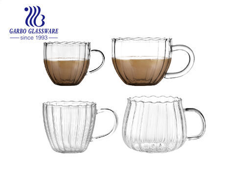 80ML high borosilicate glass coffee drinking mug with engraved strip design