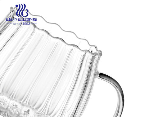 80ML high borosilicate glass coffee drinking mug with engraved strip design