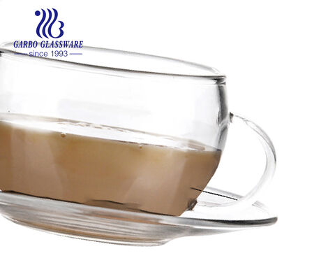 80ML high borosilicate glass coffee drinking mug with engraved strip design