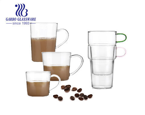 High borosilicate coffee drink glass mug with customized decal pattern 