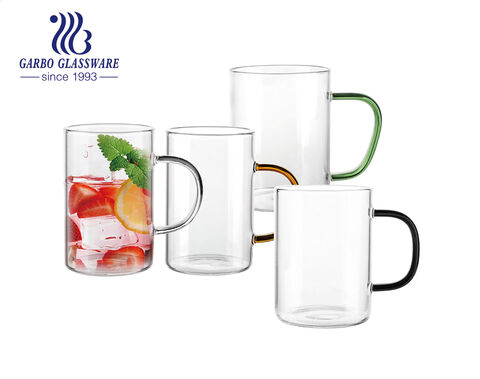 Tubo de vidro borosilicato de parede única de 4 onças feito de caneca de café de vidro expresso com alça colorida