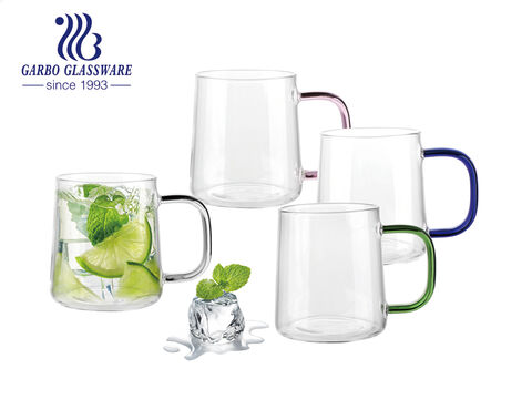 16oz Cylinder ice tea glass cup with handle Office Latte mug