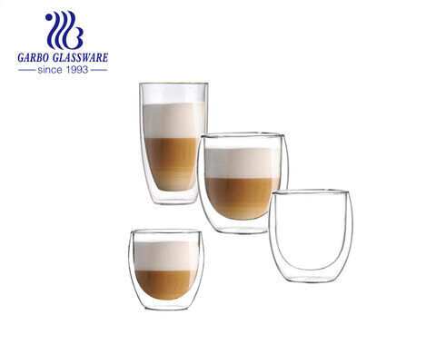 Europe style hot sale borosilicate double wall Cappucino glass cups