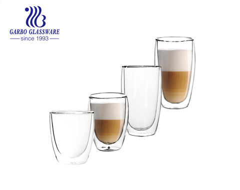 Tazze in vetro cappuccino a doppia parete in borosilicato di vendita calda in stile europeo