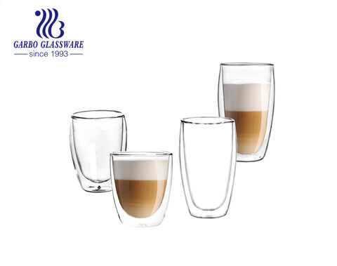 Tazze in vetro cappuccino a doppia parete in borosilicato di vendita calda in stile europeo