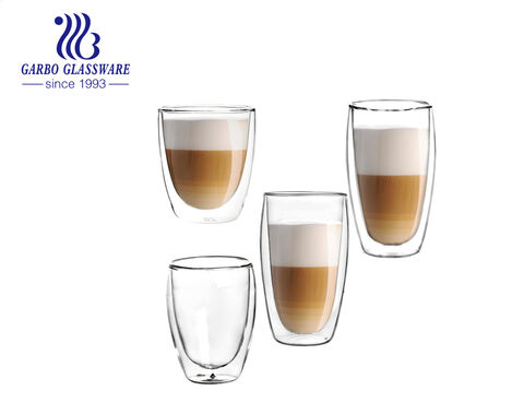 Tazas de cristal de capuchino de doble pared de borosilicato de gran oferta de estilo europeo