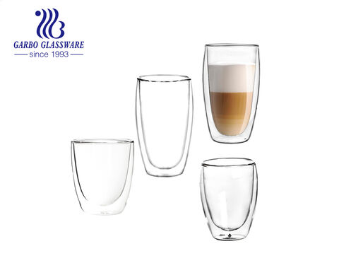 Heißer Verkauf im europäischen Stil aus doppelwandigen Cappucino-Glasbechern aus Borosilikatglas