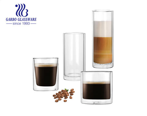 Korea style straight long drink design double wall glass coffee cups