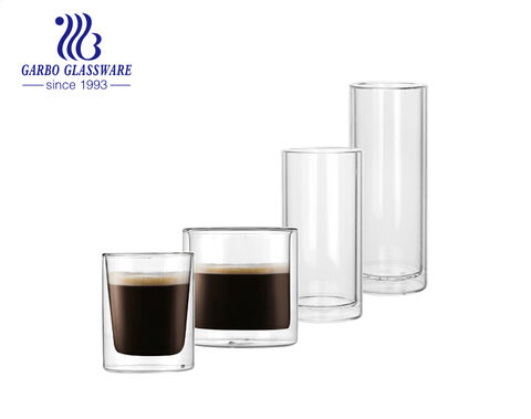 Korea style straight long drink design double wall glass coffee cups
