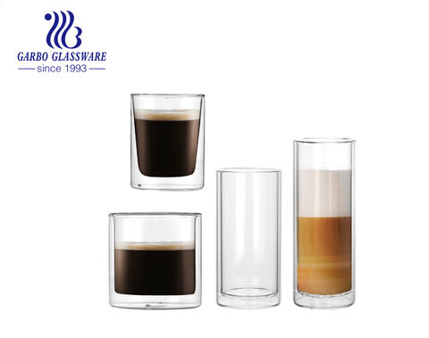 Korea style straight long drink design double wall glass coffee cups