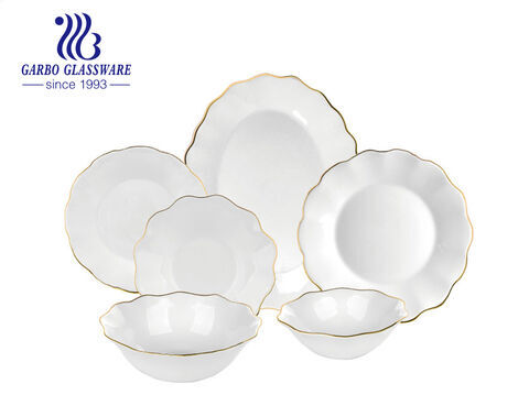 Luxury 26Pcs opal glass dinner service for 6 people Set with gold rim decor