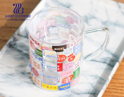 High borosilicate single wall customized decal festival promotion glass coffee tea mug