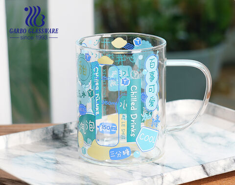 High borosilicate single wall customized decal festival promotion glass coffee tea mug