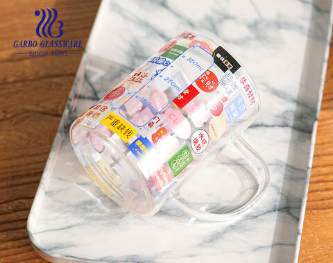 High borosilicate single wall customized decal festival promotion glass coffee tea mug