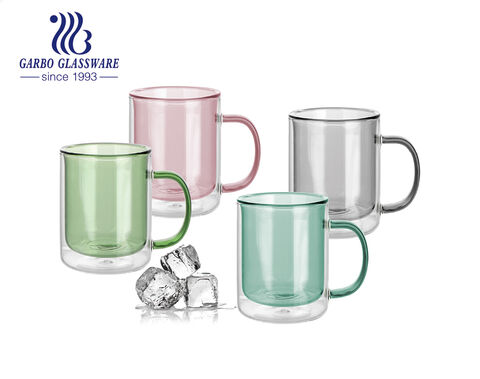 High borosilicate double-wall glass mug with customized solid colored inside wall