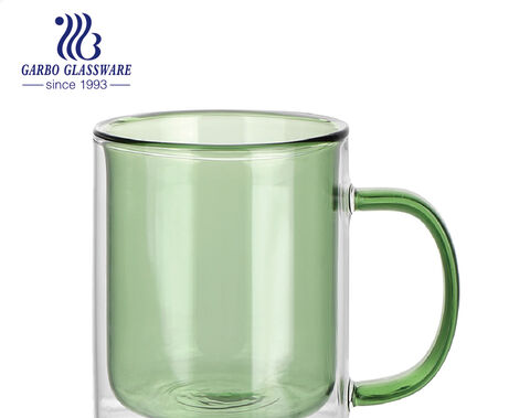 High borosilicate double-wall glass mug with customized solid colored inside wall