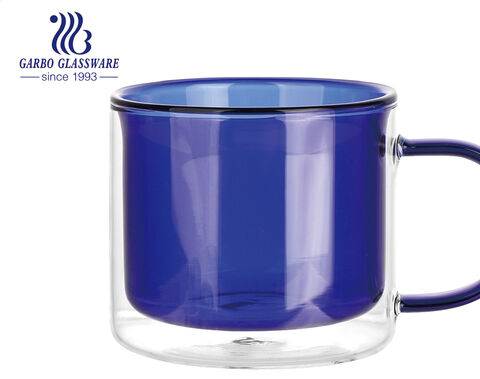 High borosilicate double-wall glass mug with customized solid colored inside wall