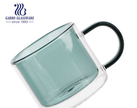 High borosilicate double-wall glass mug with customized solid colored inside wall