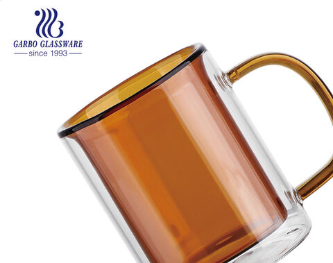 High borosilicate double-wall glass mug with customized solid colored inside wall