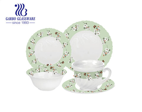 Exclusive new decal designs white opal glassware dinner set of 20pcs