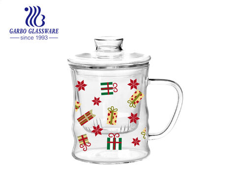 Caneca de café de vidro borosilicato de parede dupla 370 ML com estampas de Natal