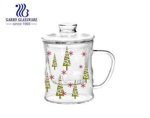 370 ml doppelwandiger Kaffee-Tee-Becher aus Borosilikatglas mit Weihnachtsaufdruck