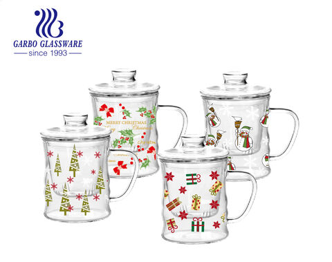 370ML double wall borosilicate glass coffee tea mug with Christmas prints