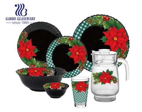 Christmas decal Transparent glass jug set opal glass dinnerware set with plate and bowl