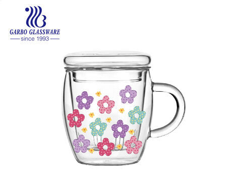 Mug en verre borosilicaté résistant à la chaleur avec logo et couvercle pour service à thé
