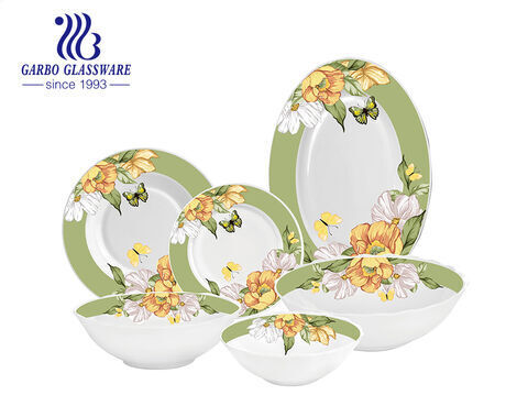 Juego de vajilla de vidrio opal con diseño de flores, 26 uds., platos de cuencos de vidrio opal personalizados