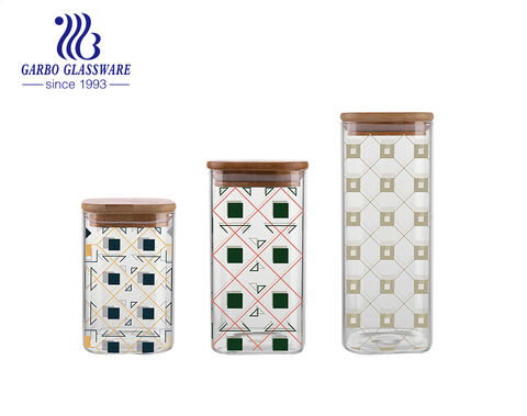 620ml square shape airtight high borosilicate glass jar with bamboo lid 