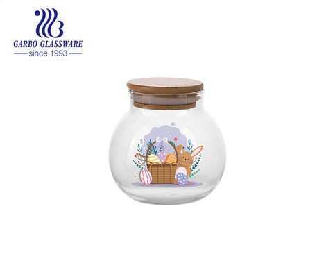 Handmade blown borosilicate glass storage jars with LFGB DGCCRF FDA standard bamboo lid
