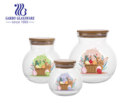 Handmade blown borosilicate glass storage jars with LFGB DGCCRF FDA standard bamboo lid