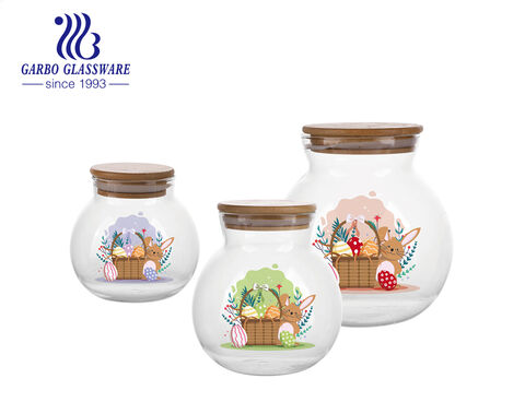 Handmade blown borosilicate glass storage jars with LFGB DGCCRF FDA standard bamboo lid