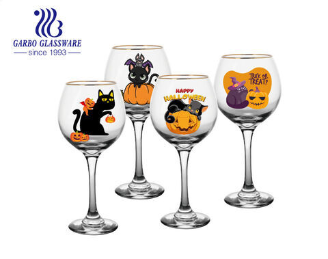 520ml 18oz big size Halloween decal stemware goblet wine glass with gold rim