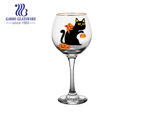 520ml 18oz big size Halloween decal stemware goblet wine glass with gold rim