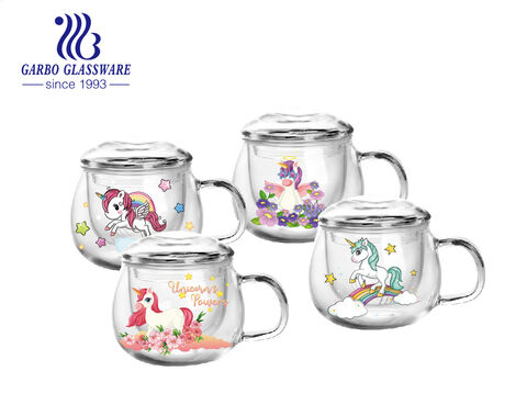 Caneca de vidro borosilicato de alta qualidade de parede dupla de 265 ml com novos designs