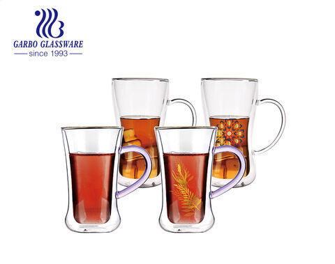Heat resistant borosilicate double wall transparent glass mug for Turkish tea
