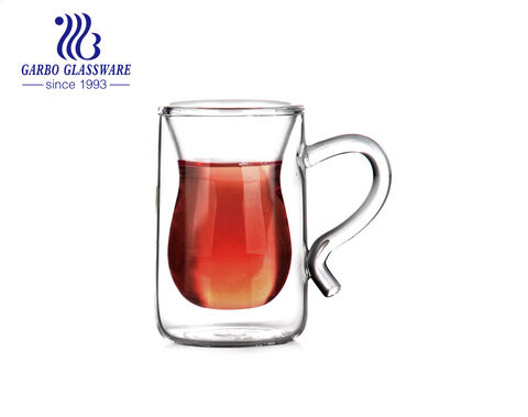 Heat resistant borosilicate double wall transparent glass mug for Turkish tea